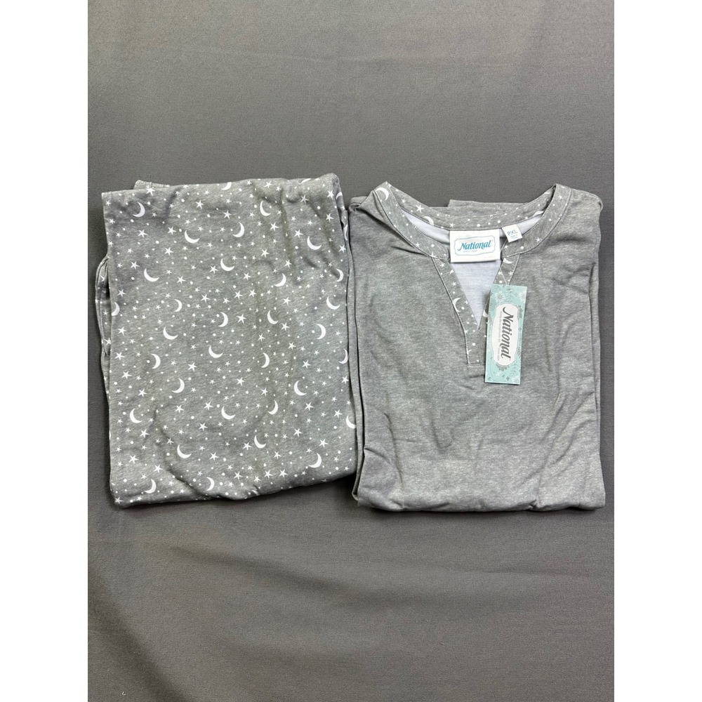 National Women Pajama Set Gray Celestial Moon Stars PXL New With Tags